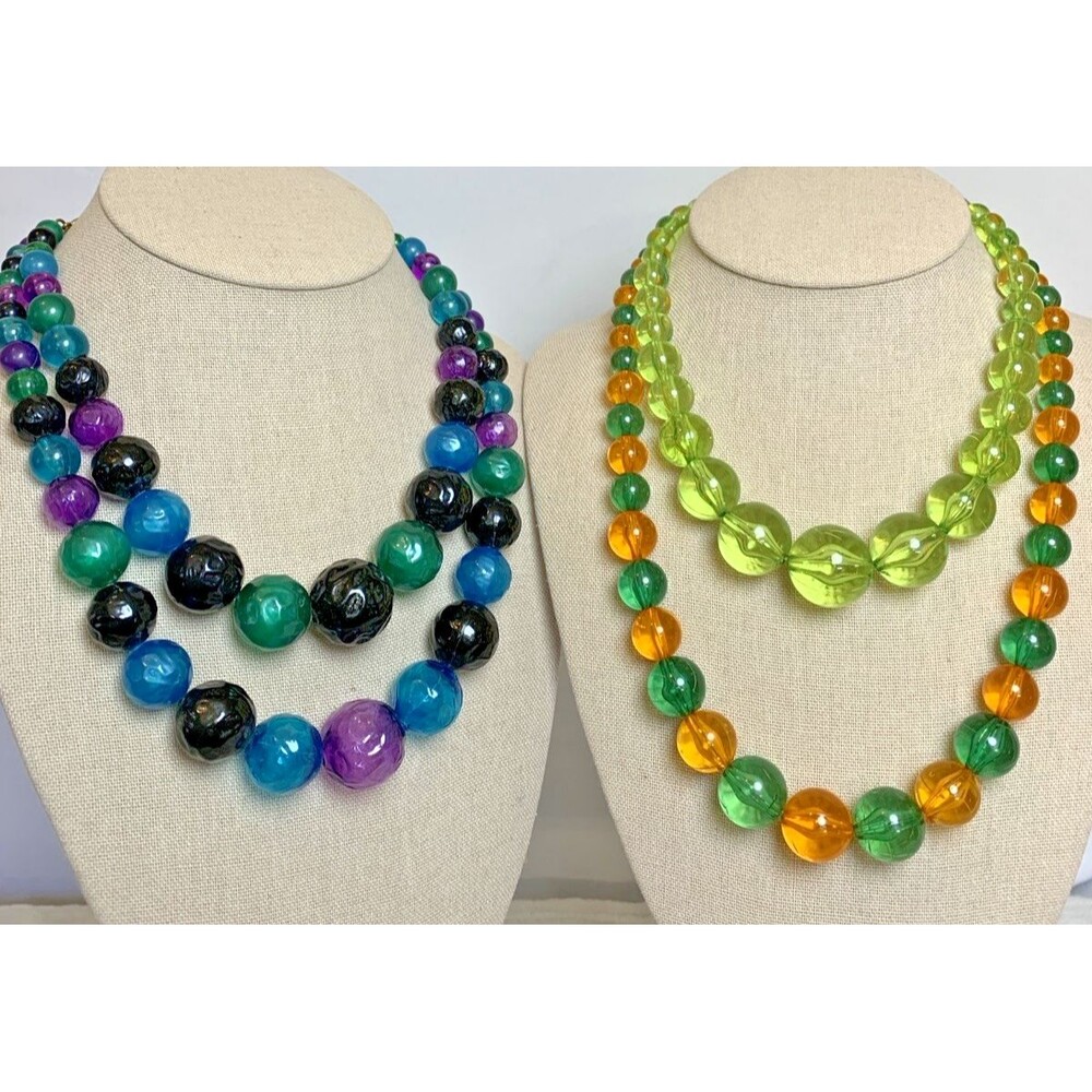 Vintage Lucite Acrylic Bubble Bead Necklace Lot Mid Century Mod Orb Statement